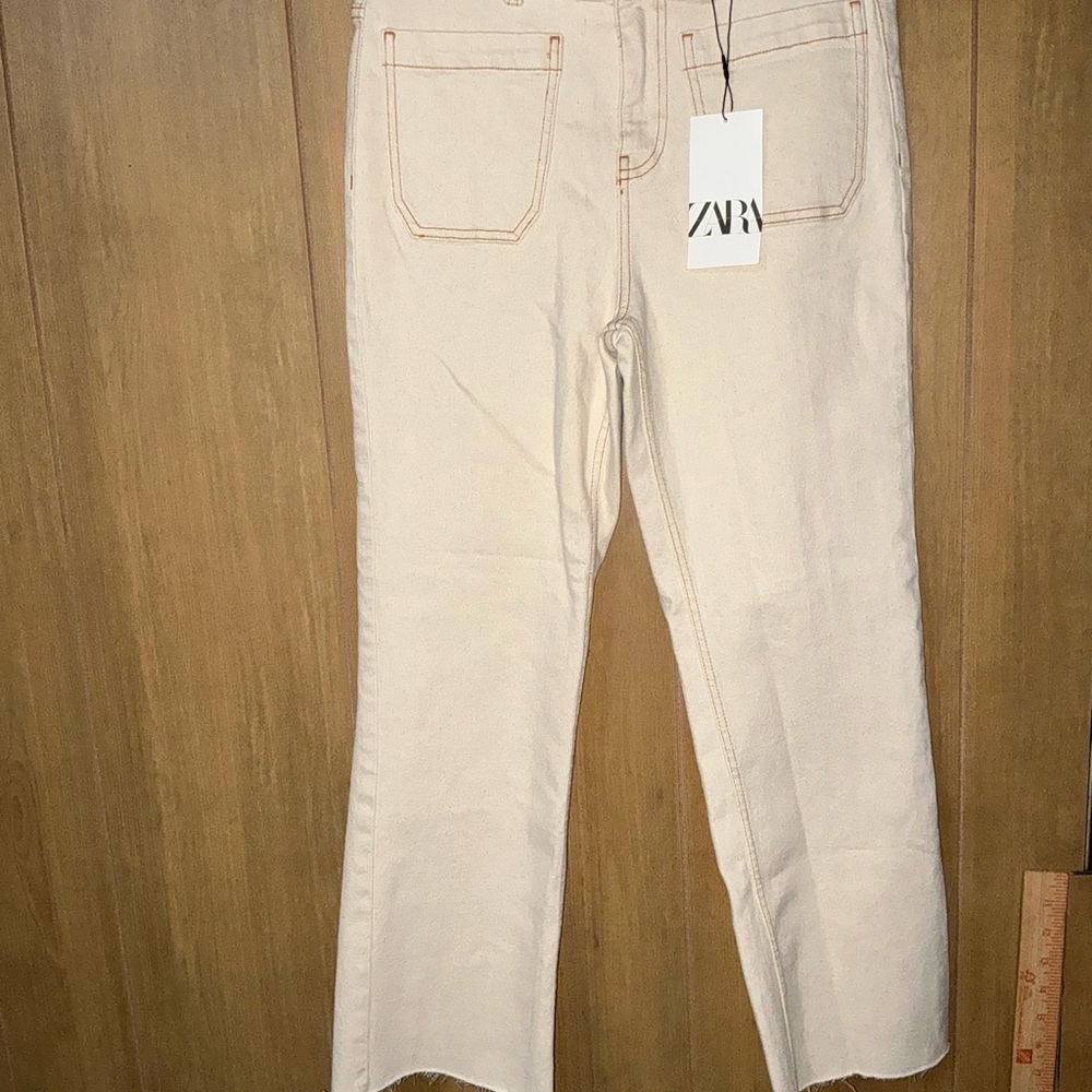 ZARA HIGH RISE WAISTED MINI FLARE JEANS LiGHT PINK SIZE 8 NWT